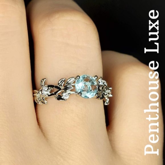 Aquamarine Silver Leaf Ring - Picture 4 of 6